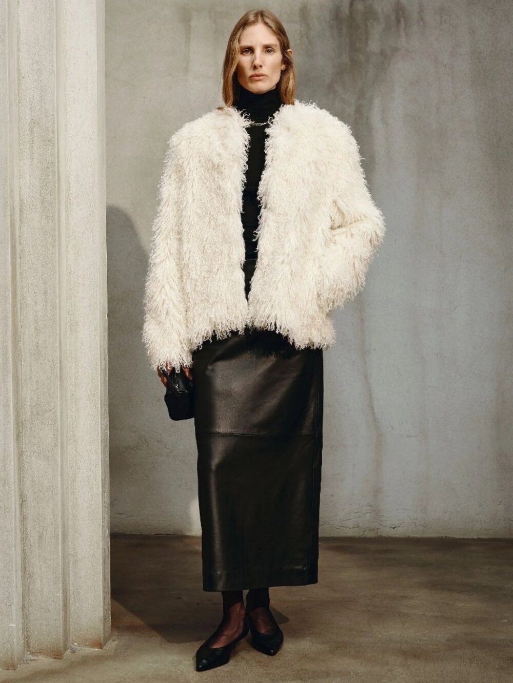 NWOT Maje White Faux Fur Jacket Detachable Knit Collar - 8